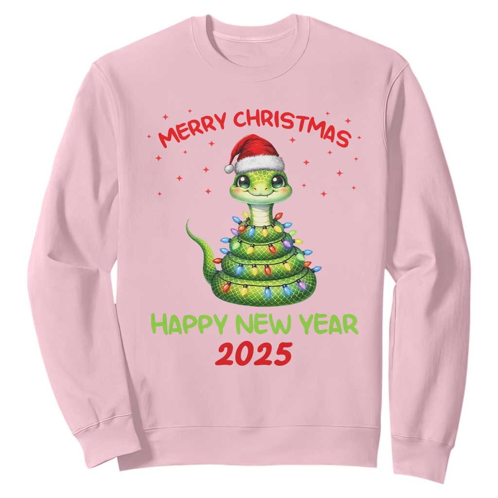 Year Of The Snake 2025 Sweatshirt Merry Christmas And Happy New Year Cute Snake TS09 Light Pink Print Your Wear
