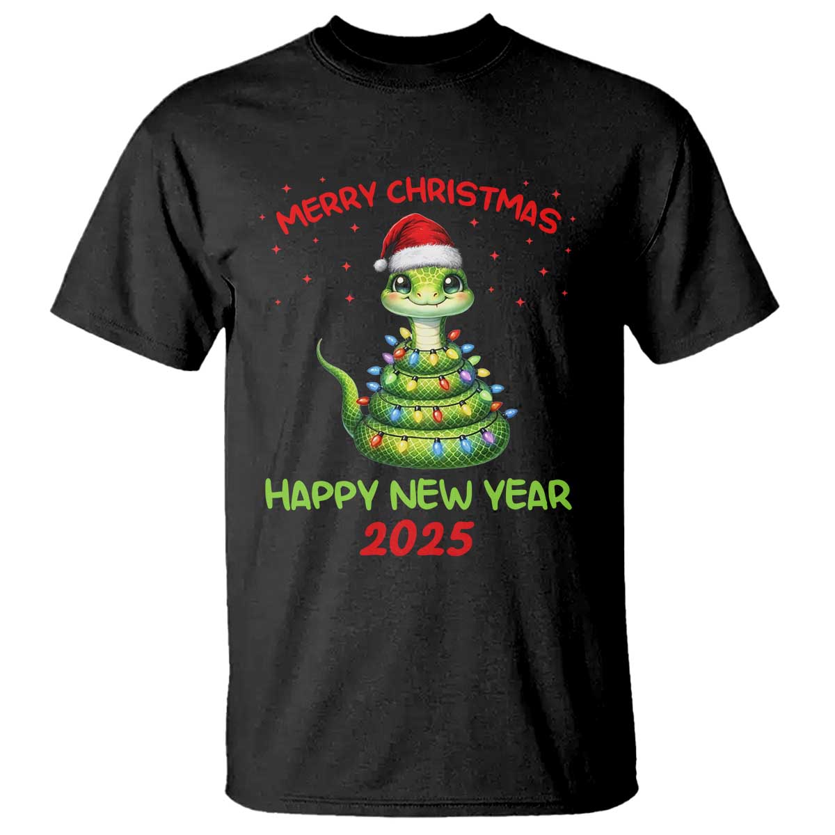 Year Of The Snake 2025 T Shirt Merry Christmas And Happy New Year Cute Snake TS09 Black Print Your Wear
