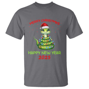 Year Of The Snake 2025 T Shirt Merry Christmas And Happy New Year Cute Snake TS09 Charcoal Print Your Wear