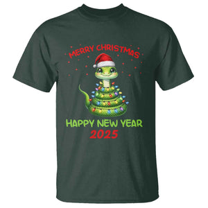 Year Of The Snake 2025 T Shirt Merry Christmas And Happy New Year Cute Snake TS09 Dark Forest Green Print Your Wear