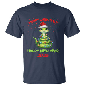 Year Of The Snake 2025 T Shirt Merry Christmas And Happy New Year Cute Snake TS09 Navy Print Your Wear