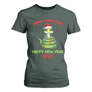 Year Of The Snake 2025 T Shirt For Women Merry Christmas And Happy New Year Cute Snake TS09 Dark Forest Green Print Your Wear