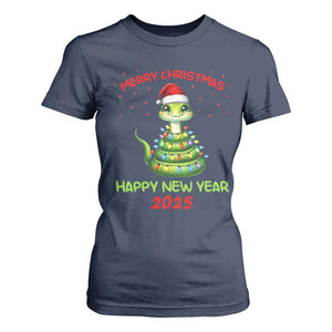 Year Of The Snake 2025 T Shirt For Women Merry Christmas And Happy New Year Cute Snake TS09 Navy Print Your Wear