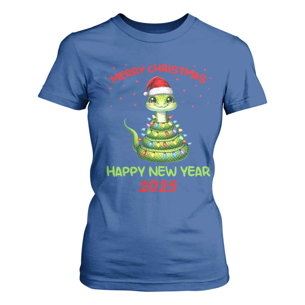 Year Of The Snake 2025 T Shirt For Women Merry Christmas And Happy New Year Cute Snake TS09 Royal Blue Print Your Wear