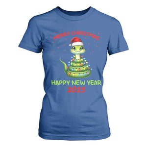 Year Of The Snake 2025 T Shirt For Women Merry Christmas And Happy New Year Cute Snake TS09 Royal Blue Print Your Wear