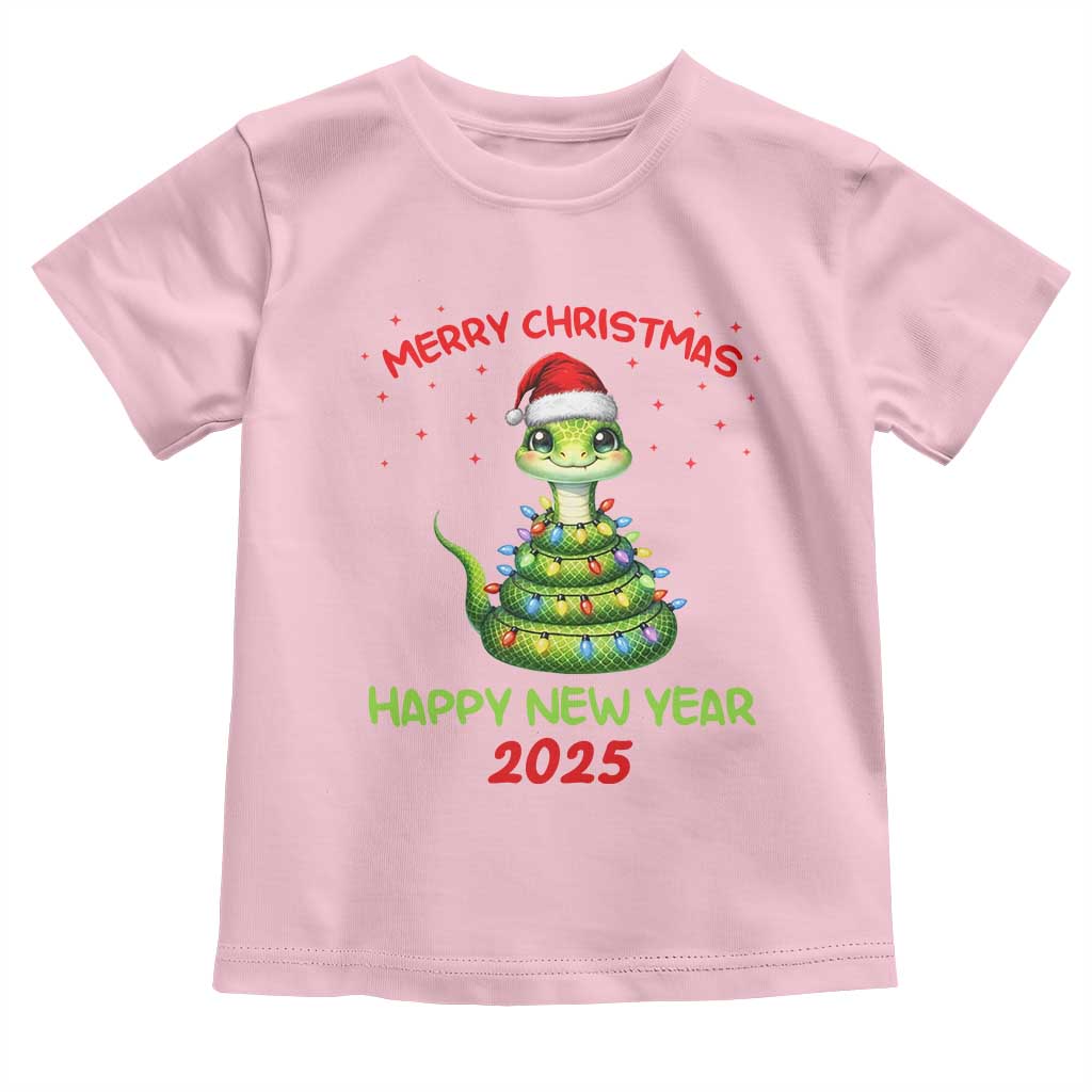 Year Of The Snake 2025 Toddler T Shirt Merry Christmas And Happy New Year Cute Snake TS09 Light Pink Print Your Wear