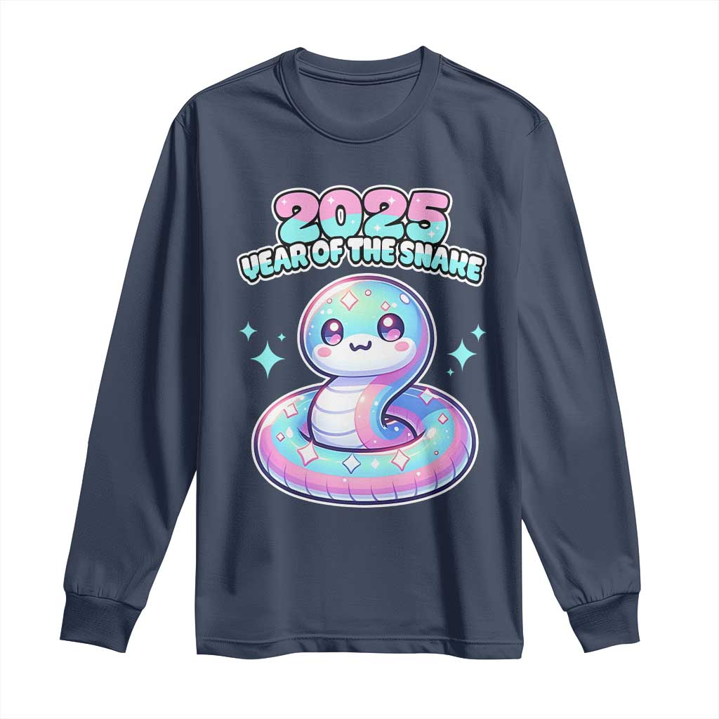 Year Of The Snake 2025 Long Sleeve Shirt Cute Snake Happy New Year TS09 Navy Print Your Wear