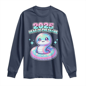 Year Of The Snake 2025 Long Sleeve Shirt Cute Snake Happy New Year TS09 Navy Print Your Wear