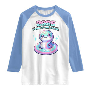 Year Of The Snake 2025 Raglan Shirt Cute Snake Happy New Year TS09 White Carolina Blue Print Your Wear