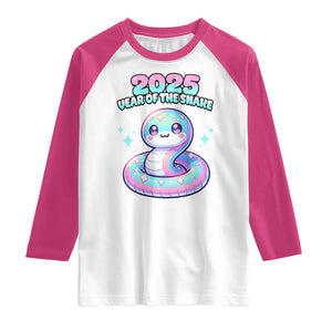 Year Of The Snake 2025 Raglan Shirt Cute Snake Happy New Year TS09 White Heliconia Print Your Wear