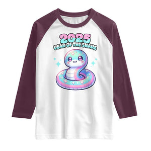 Year Of The Snake 2025 Raglan Shirt Cute Snake Happy New Year TS09 White Maroon Print Your Wear