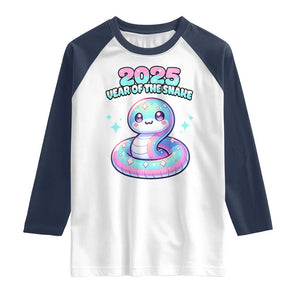 Year Of The Snake 2025 Raglan Shirt Cute Snake Happy New Year TS09 White Navy Print Your Wear