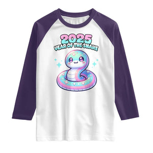 Year Of The Snake 2025 Raglan Shirt Cute Snake Happy New Year TS09 White Purple Print Your Wear