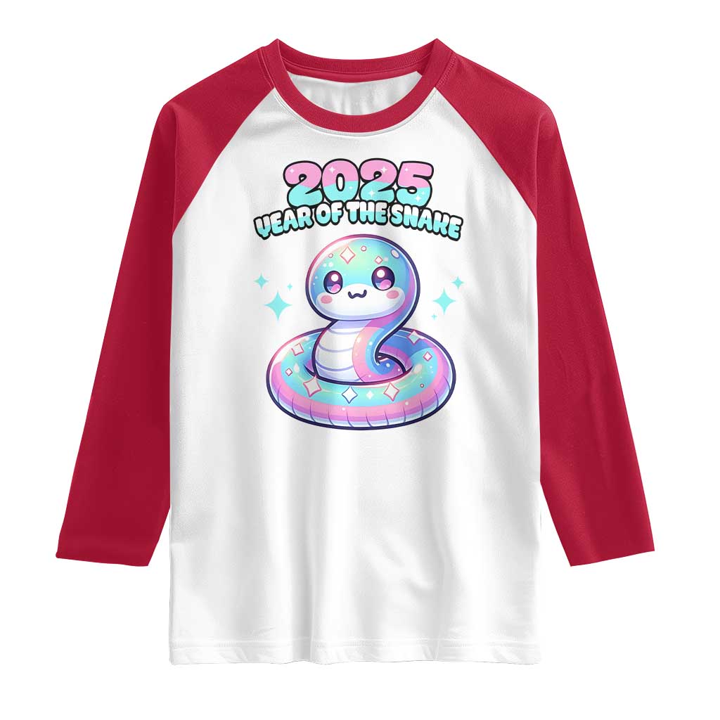 Year Of The Snake 2025 Raglan Shirt Cute Snake Happy New Year TS09 White Red Print Your Wear