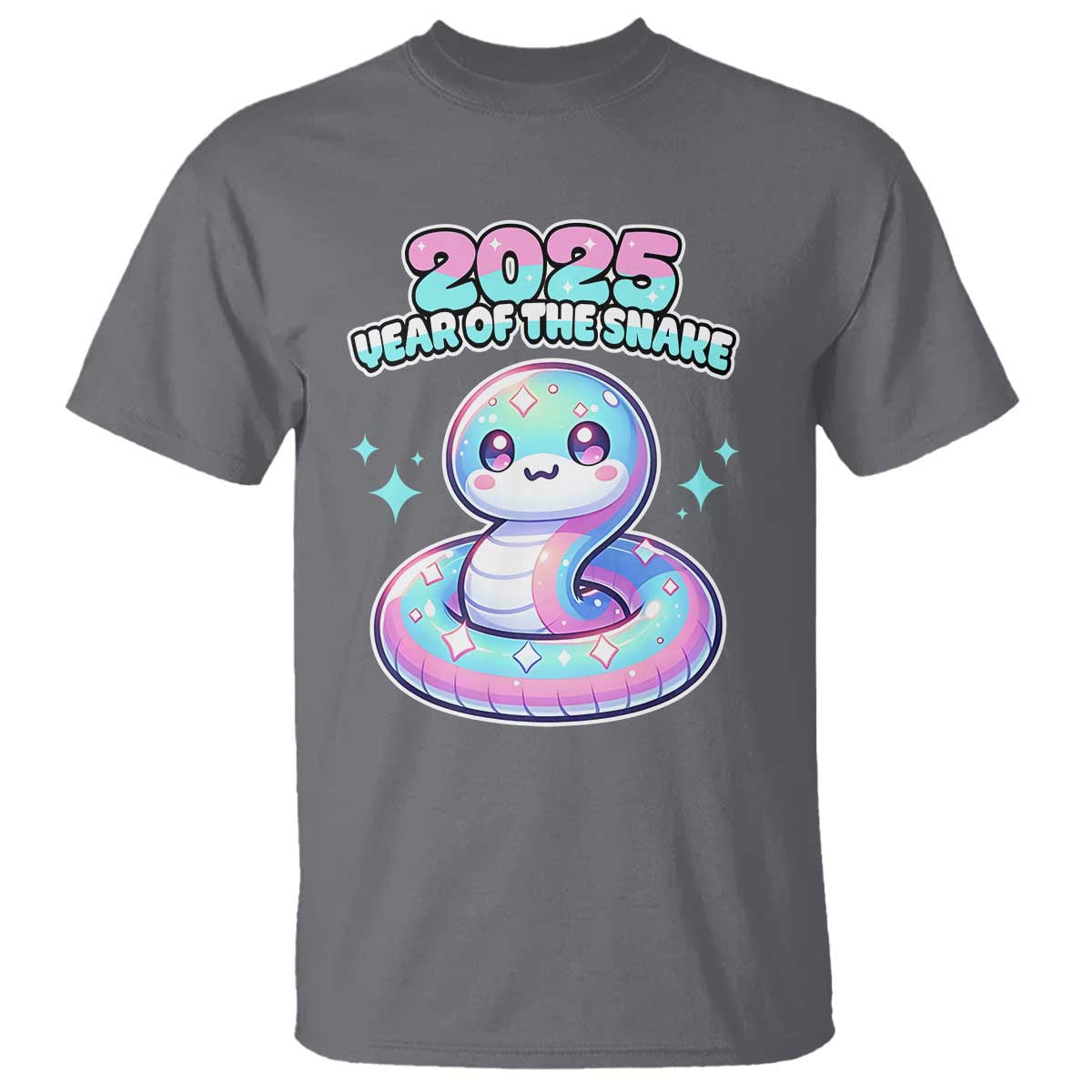 Year Of The Snake 2025 T Shirt Cute Snake Happy New Year TS09 Charcoal Print Your Wear