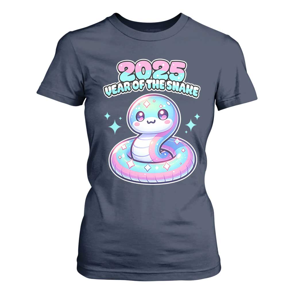 Year Of The Snake 2025 T Shirt For Women Cute Snake Happy New Year TS09 Navy Print Your Wear