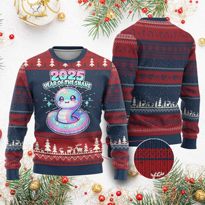 Year Of The Snake 2025 Ugly Christmas Sweater Cute Snake Happy New Year TS09 Burgundy Print Your Wear