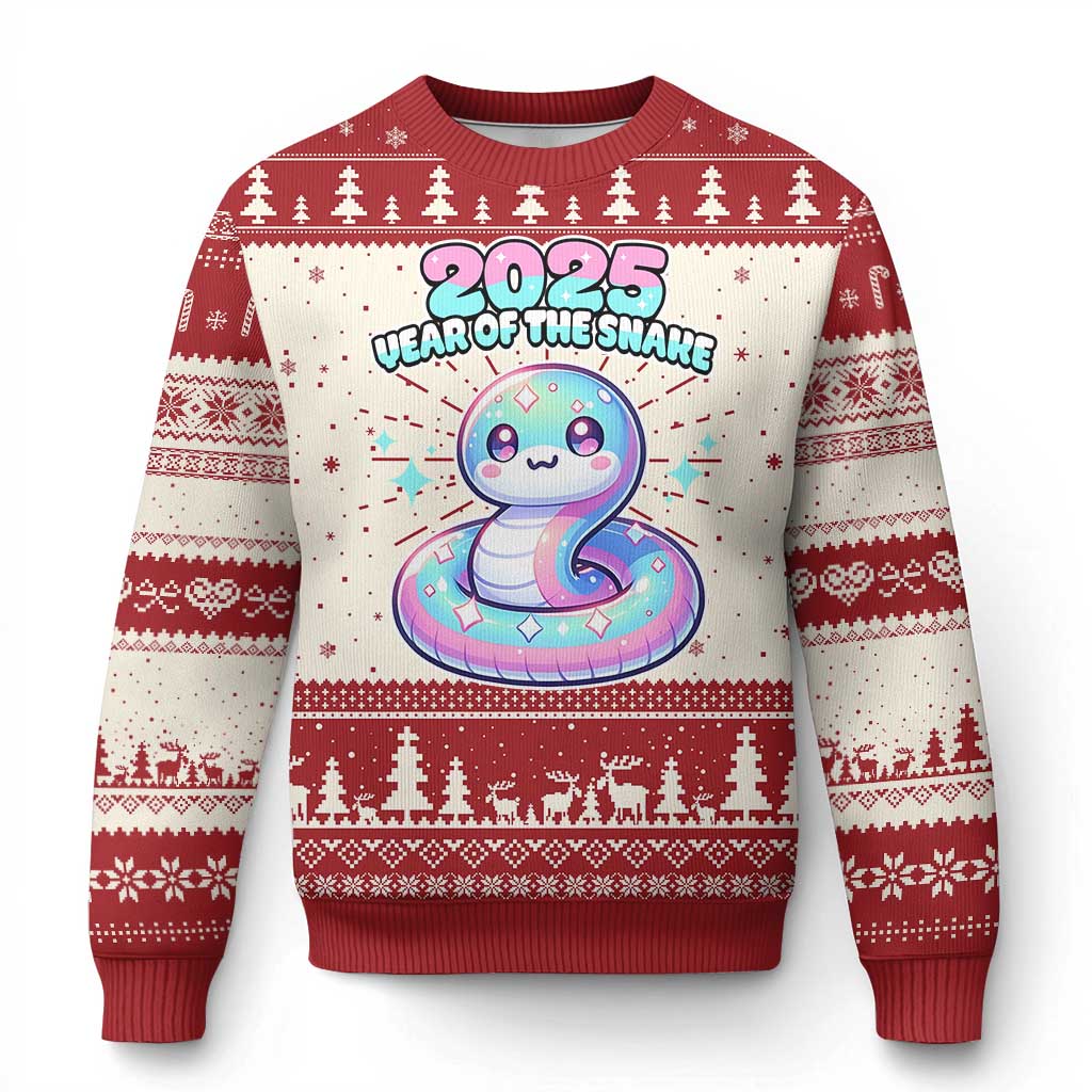 Year Of The Snake 2025 Ugly Christmas Sweater Cute Snake Happy New Year TS09 Red Print Your Wear