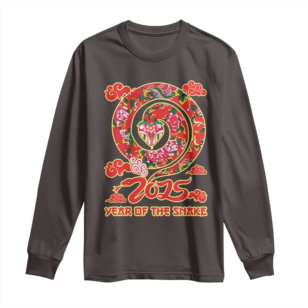 Lunar New Year 2025 Long Sleeve Shirt Year Of The Snake China Traditional TS09 Dark Chocolate Print Your Wear