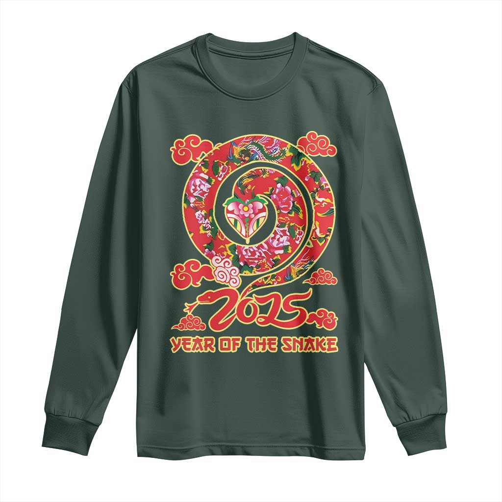 Lunar New Year 2025 Long Sleeve Shirt Year Of The Snake China Traditional TS09 Dark Forest Green Print Your Wear