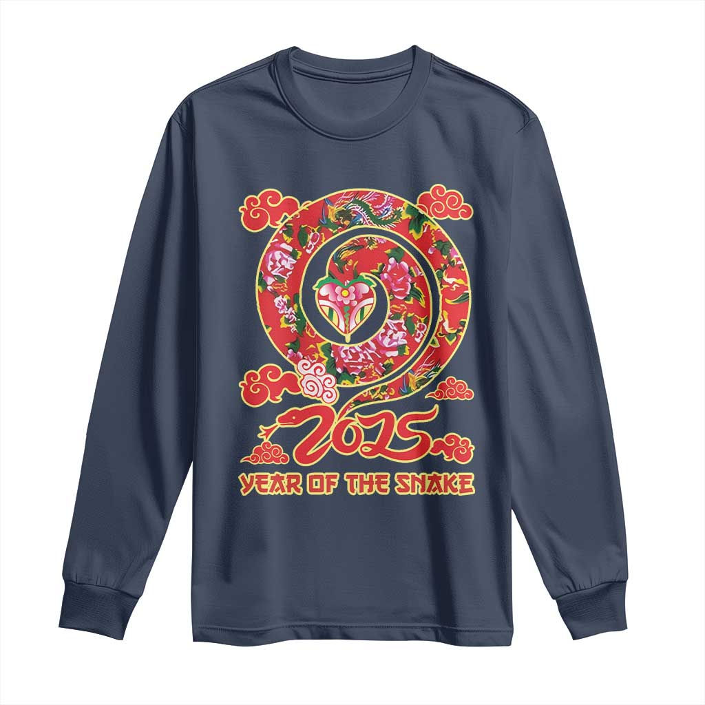 Lunar New Year 2025 Long Sleeve Shirt Year Of The Snake China Traditional TS09 Navy Print Your Wear