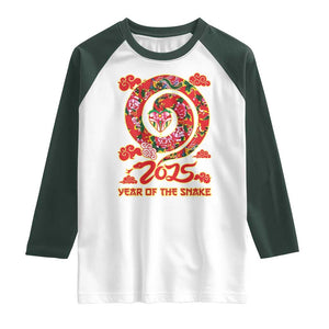 Lunar New Year 2025 Raglan Shirt Year Of The Snake China Traditional TS09 White Dark Forest Green Print Your Wear