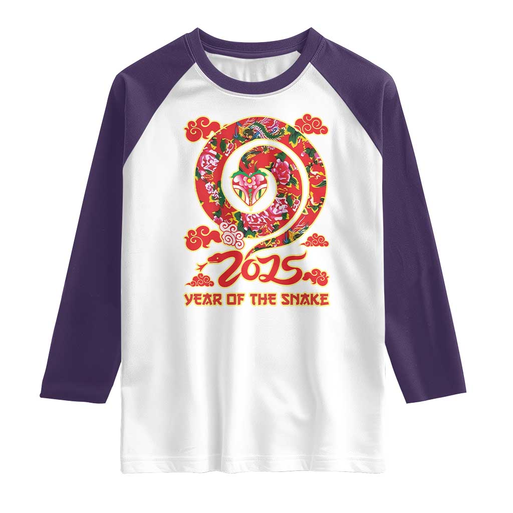 Lunar New Year 2025 Raglan Shirt Year Of The Snake China Traditional TS09 White Purple Print Your Wear