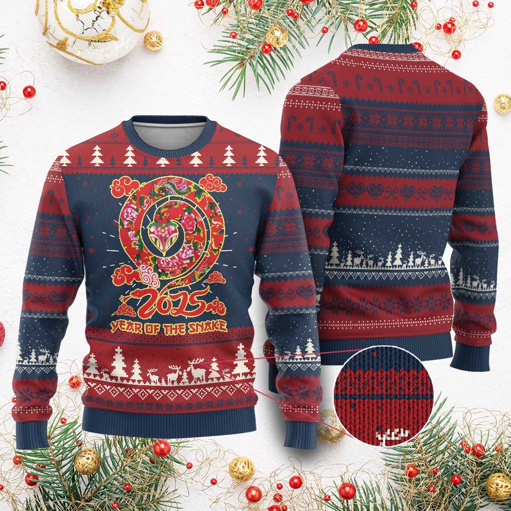 Lunar New Year 2025 Ugly Christmas Sweater Year Of The Snake China Traditional TS09 Burgundy Print Your Wear