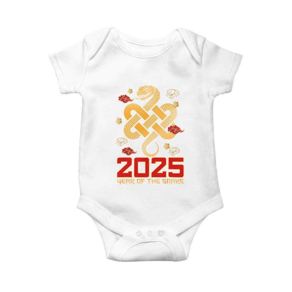Year Of The Snake 2025 Baby Onesie Lunar New Year Chinese Traditional TS09 White Print Your Wear