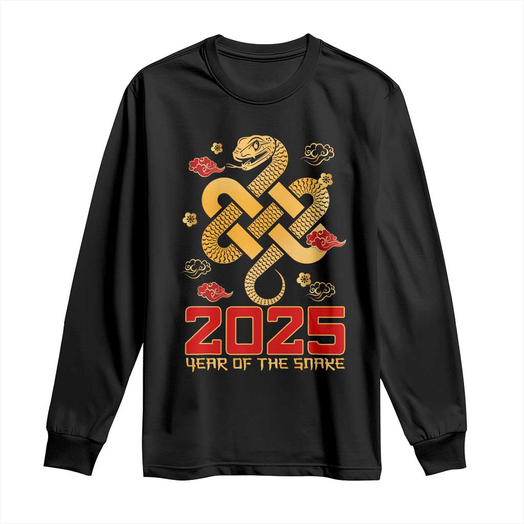 Year Of The Snake 2025 Long Sleeve Shirt Lunar New Year Chinese Traditional TS09 Black Print Your Wear