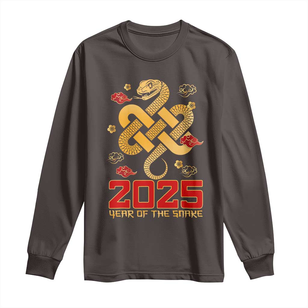 Year Of The Snake 2025 Long Sleeve Shirt Lunar New Year Chinese Traditional TS09 Dark Chocolate Print Your Wear