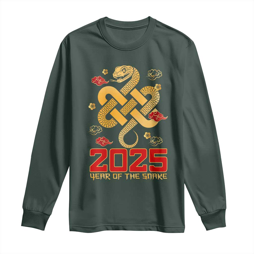 Year Of The Snake 2025 Long Sleeve Shirt Lunar New Year Chinese Traditional TS09 Dark Forest Green Print Your Wear