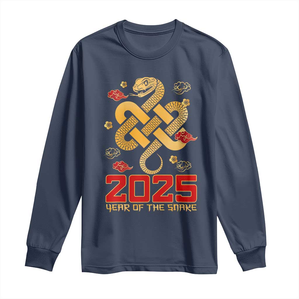 Year Of The Snake 2025 Long Sleeve Shirt Lunar New Year Chinese Traditional TS09 Navy Print Your Wear