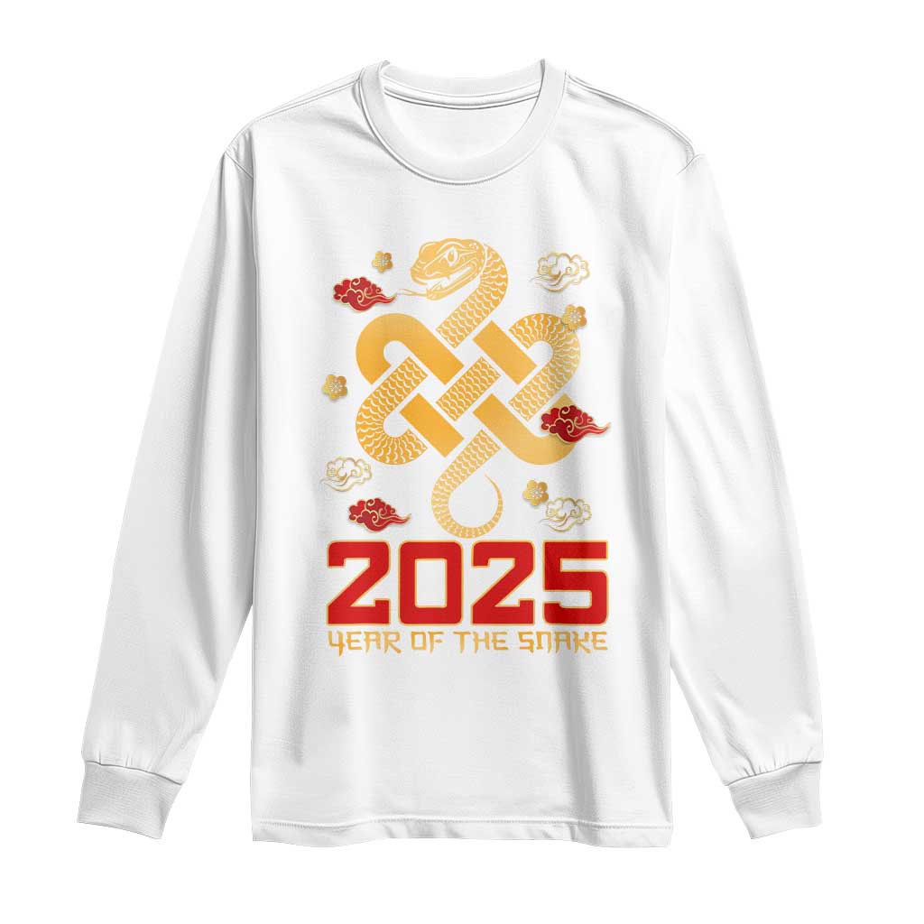 Year Of The Snake 2025 Long Sleeve Shirt Lunar New Year Chinese Traditional TS09 White Print Your Wear
