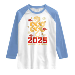 Year Of The Snake 2025 Raglan Shirt Lunar New Year Chinese Traditional TS09 White Carolina Blue Print Your Wear