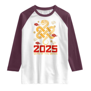 Year Of The Snake 2025 Raglan Shirt Lunar New Year Chinese Traditional TS09 White Maroon Print Your Wear