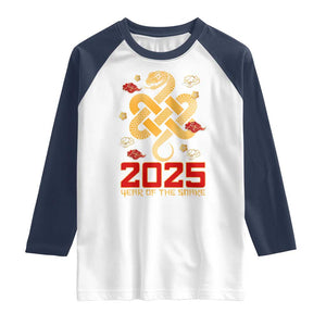 Year Of The Snake 2025 Raglan Shirt Lunar New Year Chinese Traditional TS09 White Navy Print Your Wear