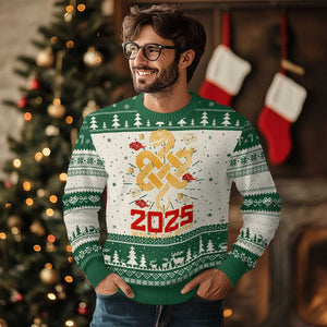 Year Of The Snake 2025 Ugly Christmas Sweater Lunar New Year Chinese Traditional TS09 Green Print Your Wear