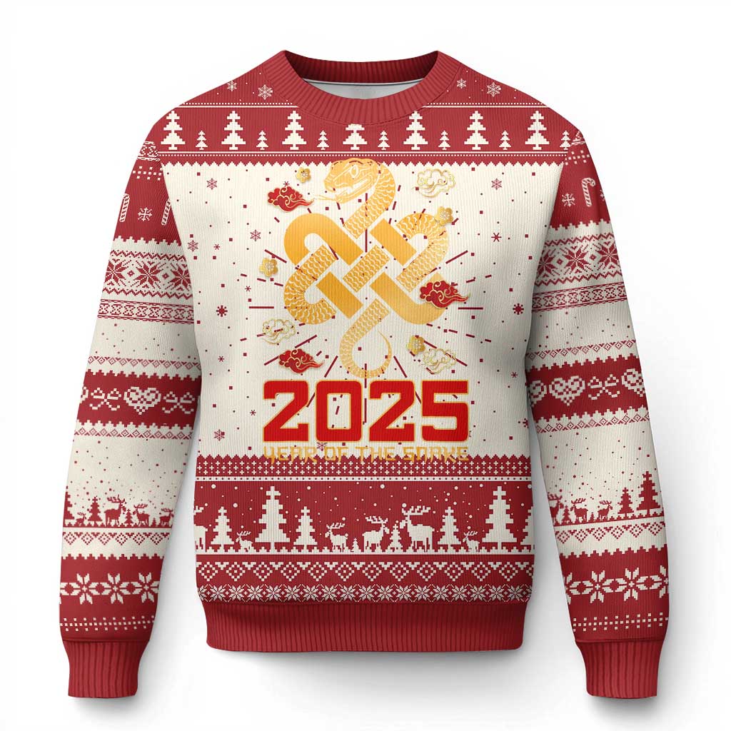 Year Of The Snake 2025 Ugly Christmas Sweater Lunar New Year Chinese Traditional TS09 Red Print Your Wear
