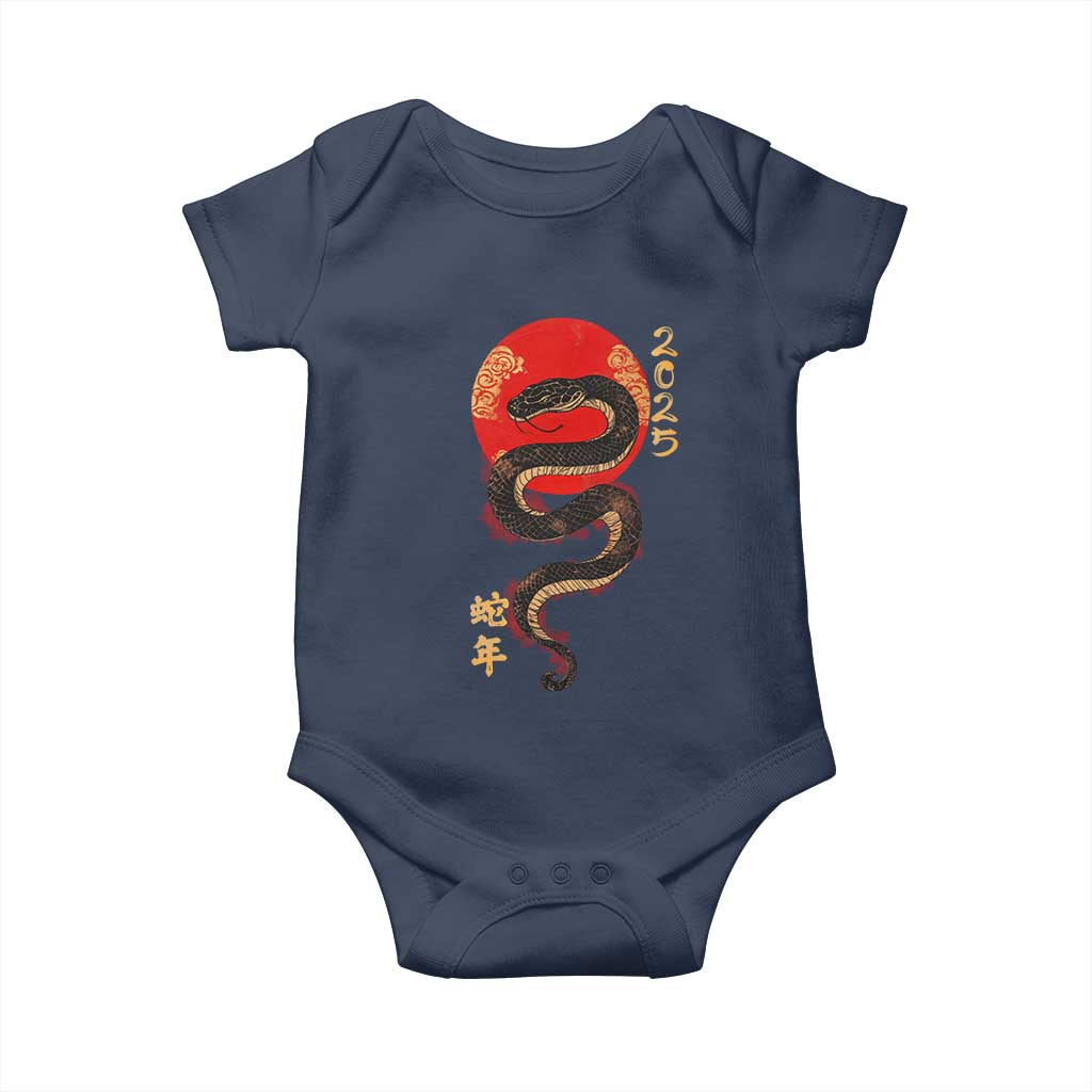 Year Of The Snake 2025 Baby Onesie Lunar New Year Chinese Snake TS09 Navy Print Your Wear