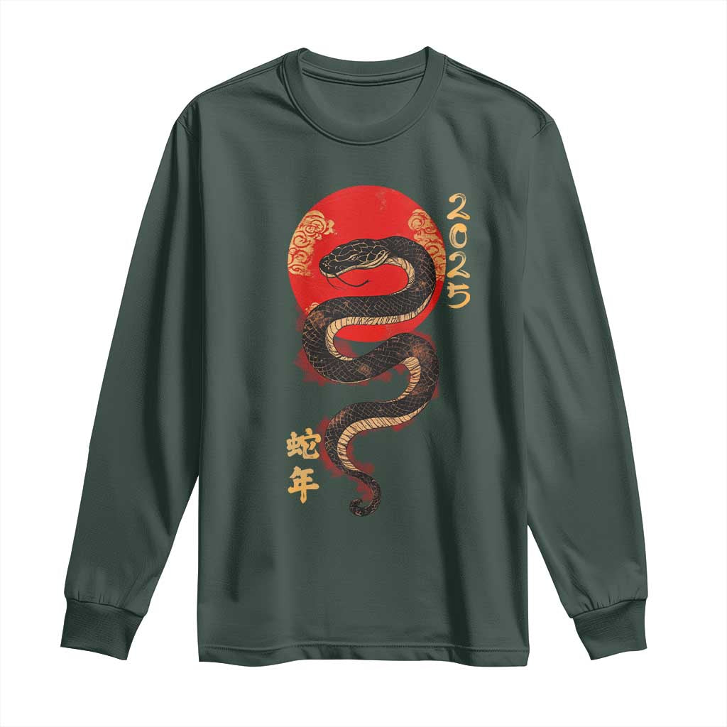 Year Of The Snake 2025 Long Sleeve Shirt Lunar New Year Chinese Snake TS09 Dark Forest Green Print Your Wear
