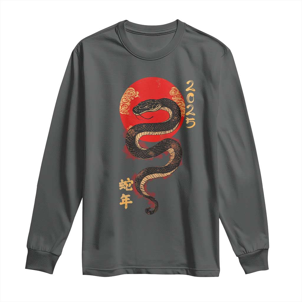 Year Of The Snake 2025 Long Sleeve Shirt Lunar New Year Chinese Snake TS09 Dark Heather Print Your Wear