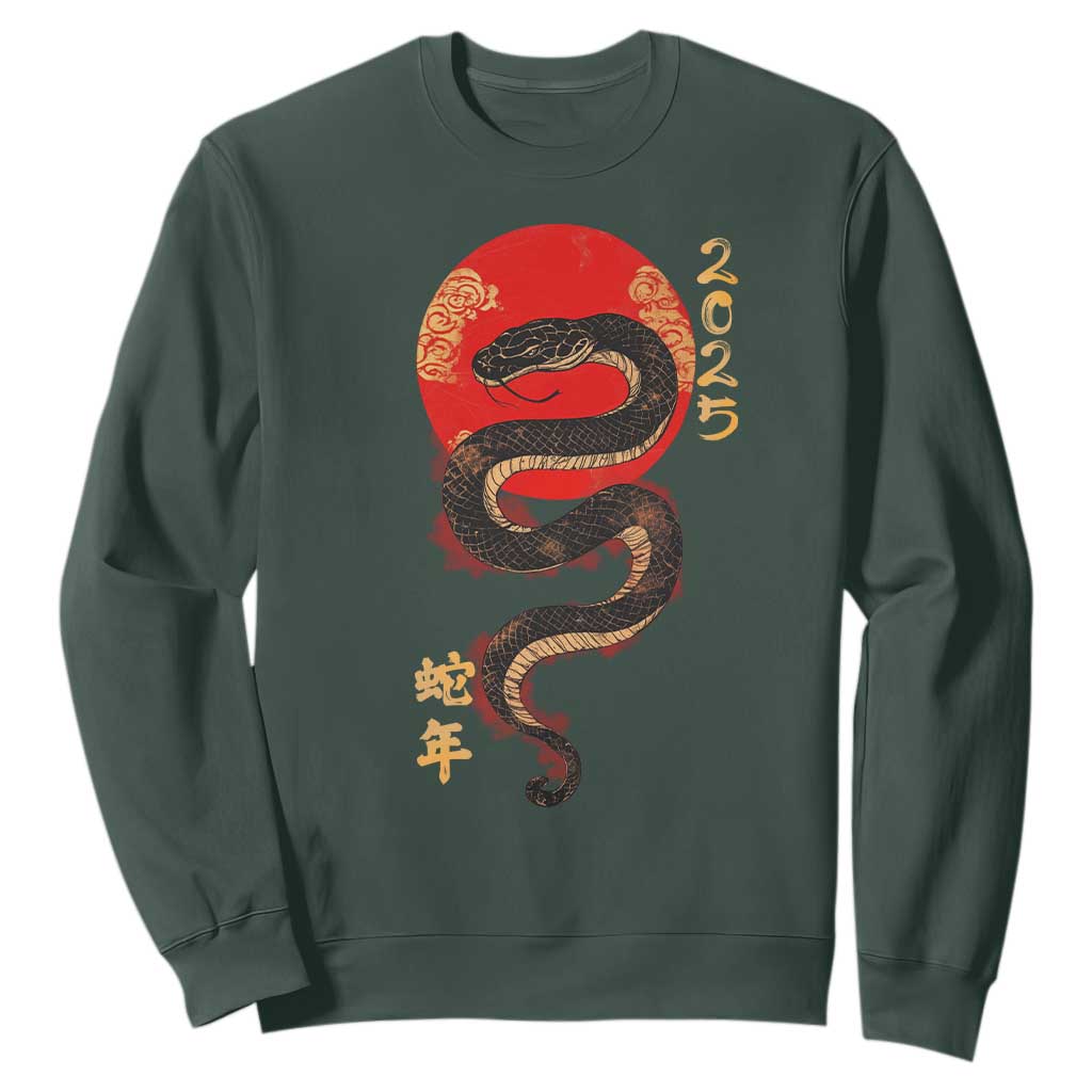 Year Of The Snake 2025 Sweatshirt Lunar New Year Chinese Snake TS09 Dark Forest Green Print Your Wear
