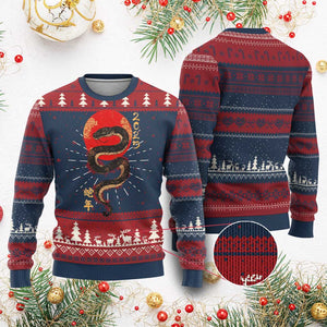 Year Of The Snake 2025 Ugly Christmas Sweater Lunar New Year Chinese Snake TS09 Burgundy Print Your Wear
