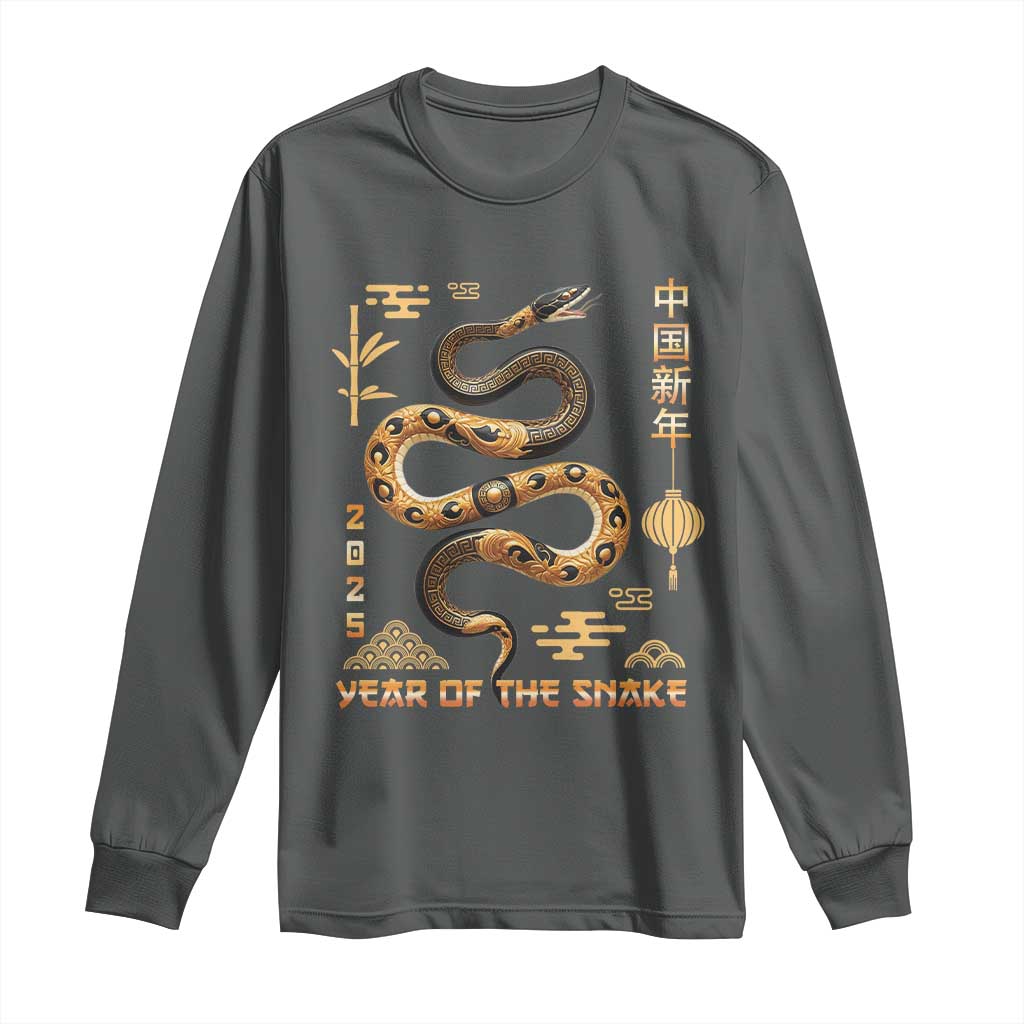 Lunar New Year 2025 Long Sleeve Shirt Year Of The Snake 2025 Chinese China TS09 Dark Heather Print Your Wear