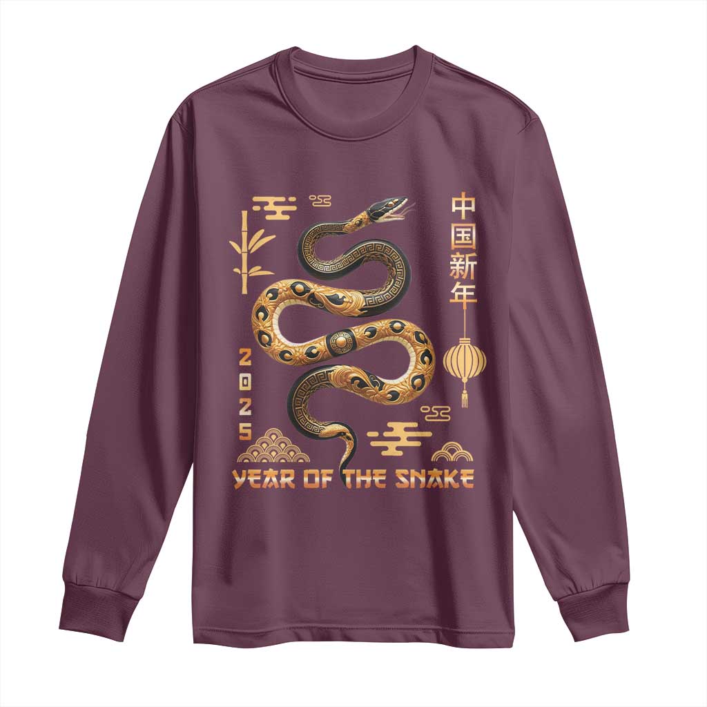 Lunar New Year 2025 Long Sleeve Shirt Year Of The Snake 2025 Chinese China TS09 Maroon Print Your Wear