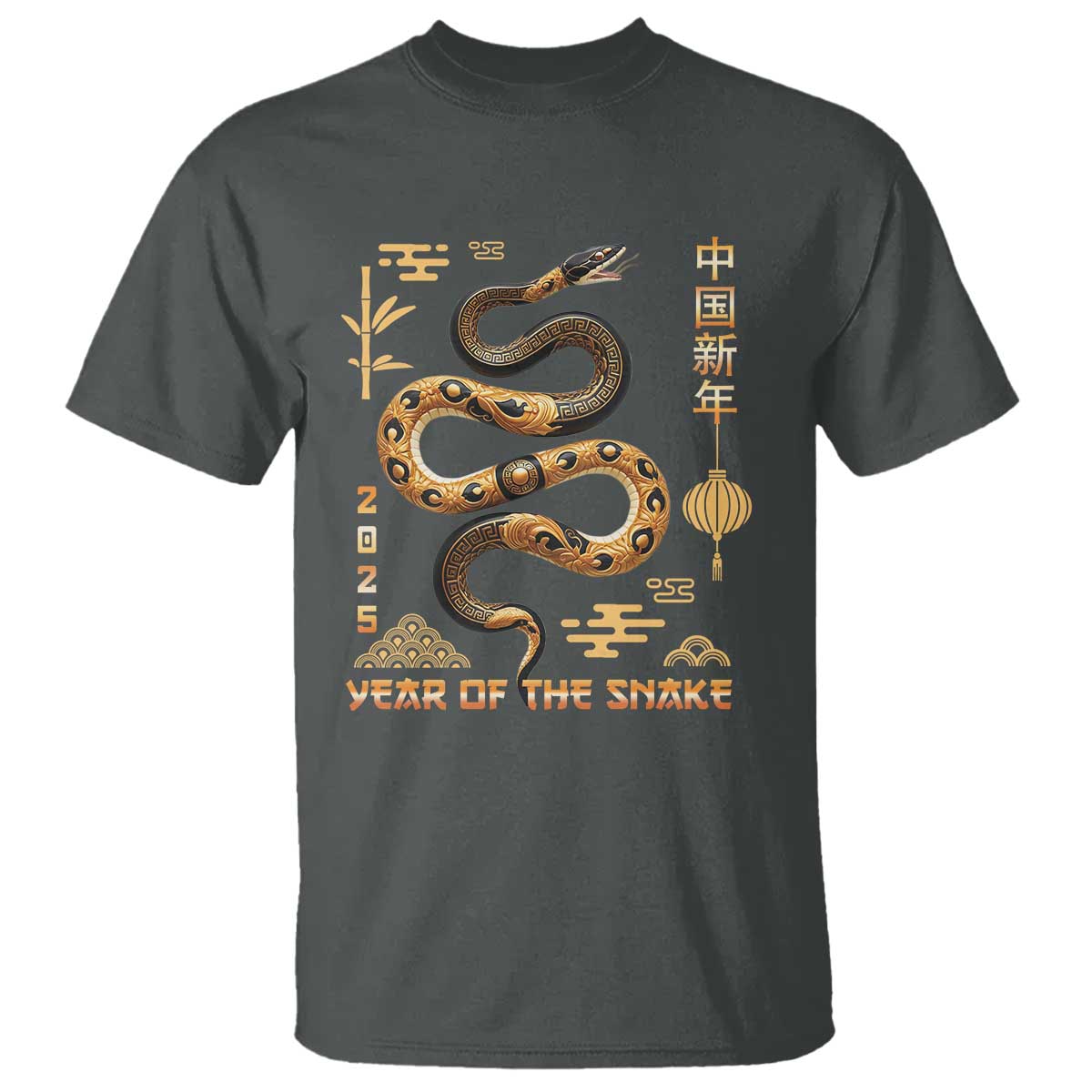 Lunar New Year 2025 T Shirt Year Of The Snake 2025 Chinese China TS09 Dark Heather Print Your Wear