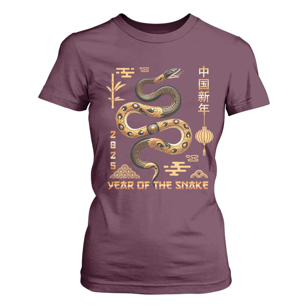 Lunar New Year 2025 T Shirt For Women Year Of The Snake 2025 Chinese China TS09 Maroon Print Your Wear