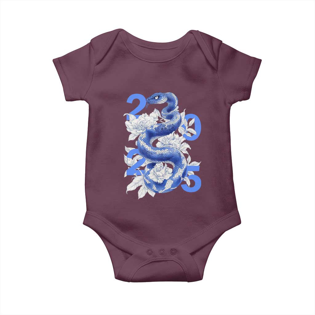 Year Of The Snake 2025 Baby Onesie Chinese New Year Blue Snake TS09 Maroon Print Your Wear