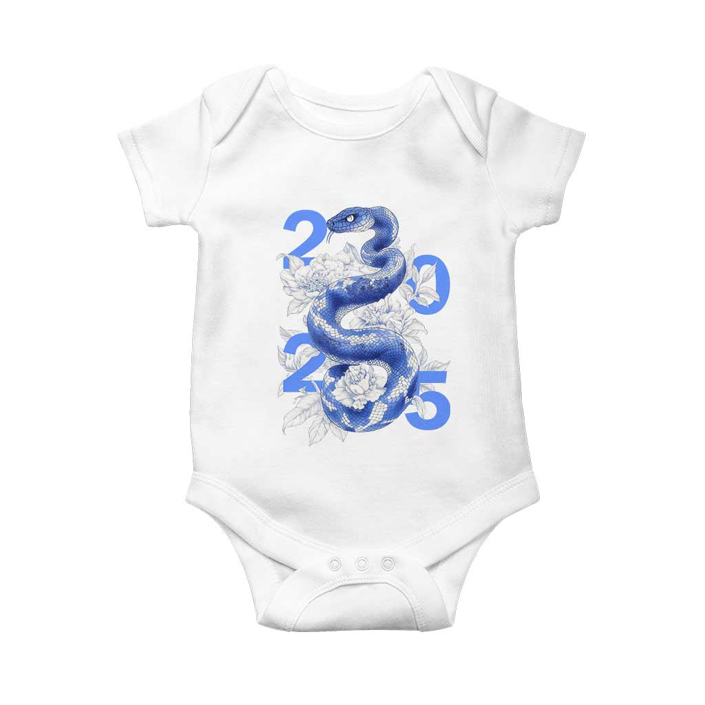 Year Of The Snake 2025 Baby Onesie Chinese New Year Blue Snake TS09 White Print Your Wear